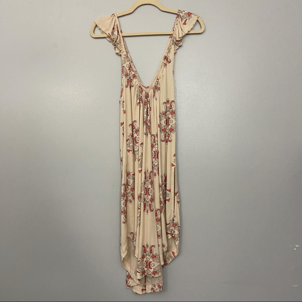 Free People Cream Orange Paisley Tunic Ruffle Top - Picture 5 of 8